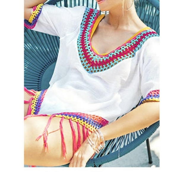 NWT Cupshe Rainbow Crochet Tassels Cover Up - Picture 5 of 7